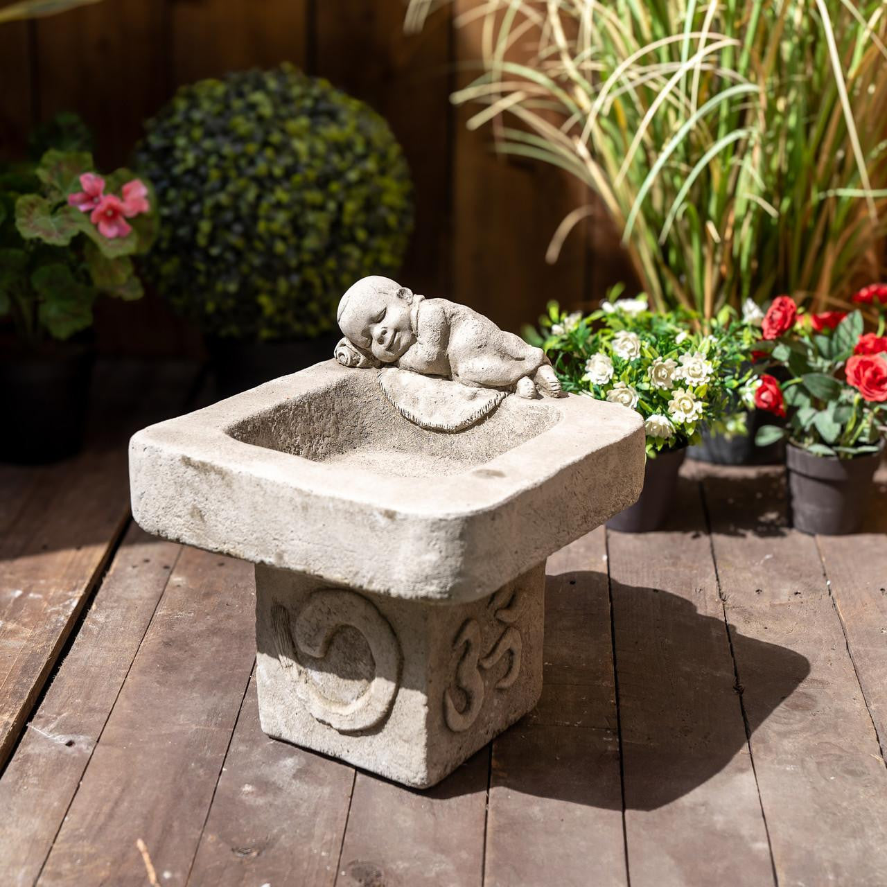 Stone Cast Small Birdbath Monk Buddha