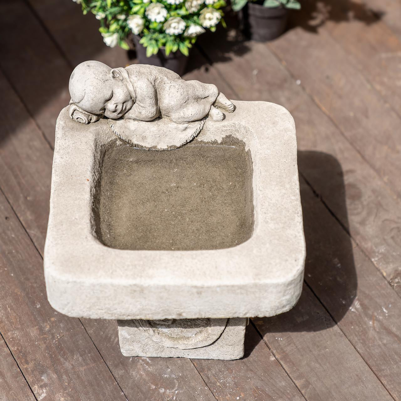 Stone Cast Small Birdbath Monk Buddha