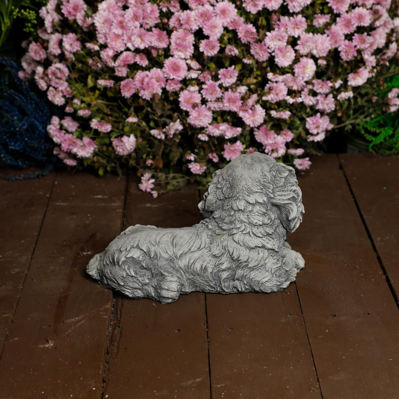 Stone Cast Small Laying King Charles Spaniel Dog Statue Ornament