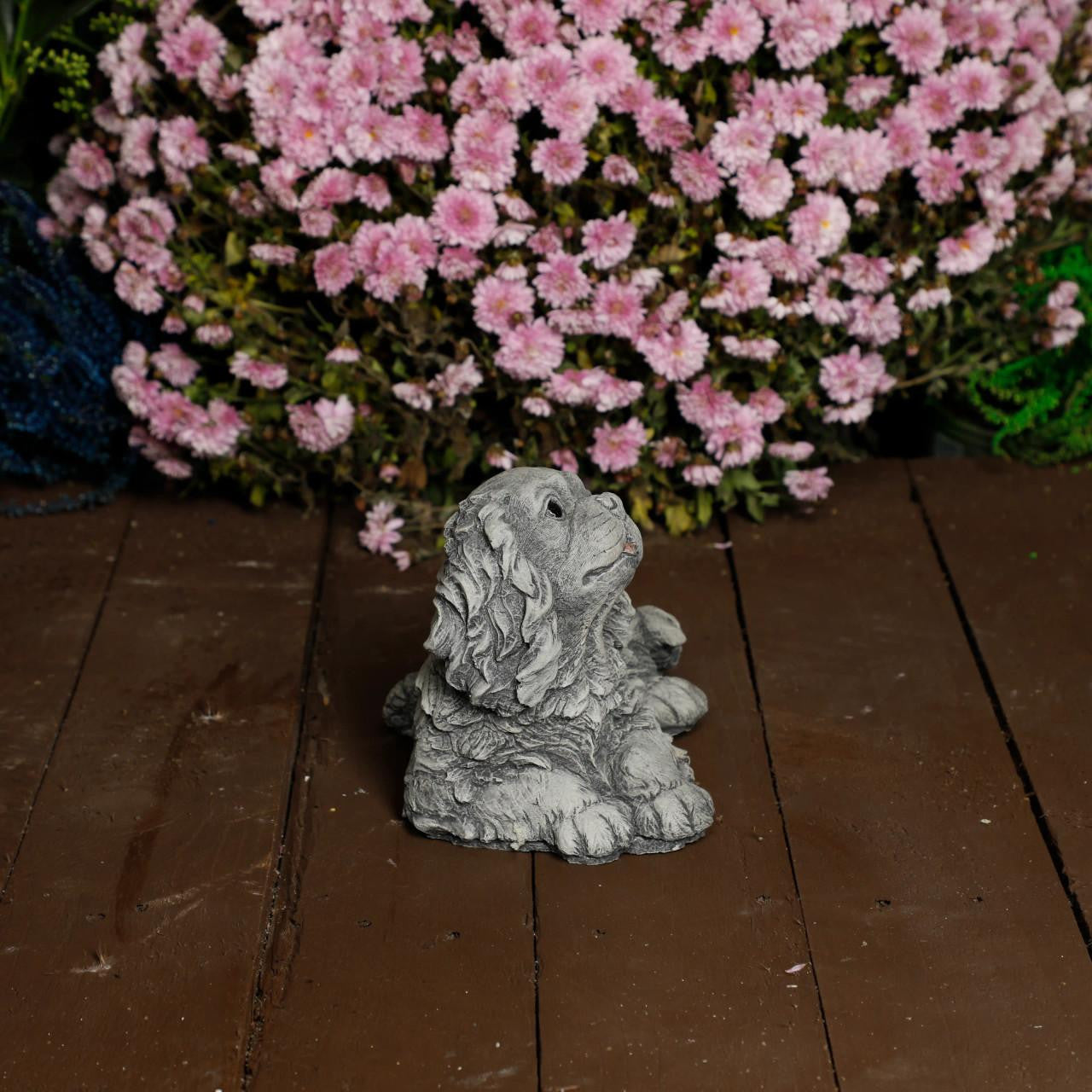 Stone Cast Small Laying King Charles Spaniel Dog Statue Ornament