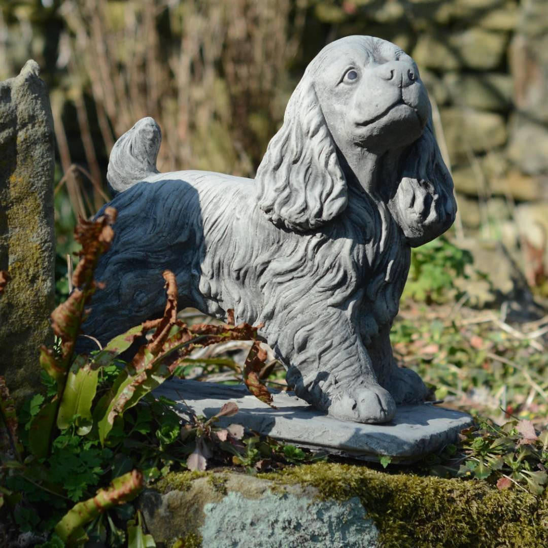 Stone Cast Standing Cocker Spaniel Garden Ornament Puppies Dog Statue