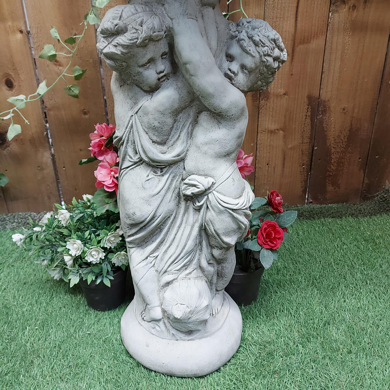 Stone Cast Twin Cherub Design Birdbath