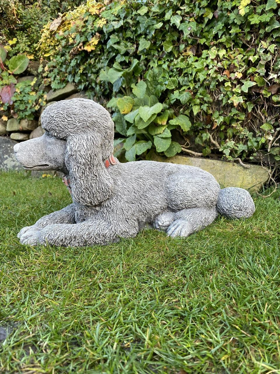 Stunning Stone Cast Laying Poodle Statue