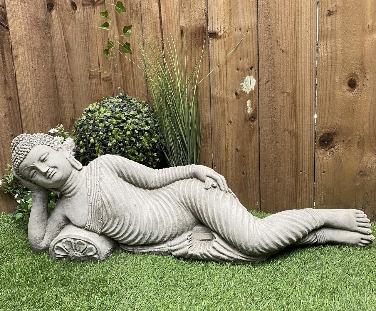 Stunning Stone Cast Reclining Buddha Ornament