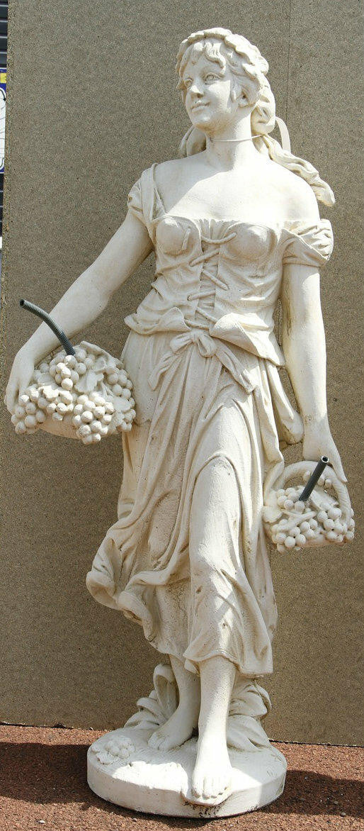 Tall Stone Cast Lady Carrying Baskets of Grapes Fountain Statue