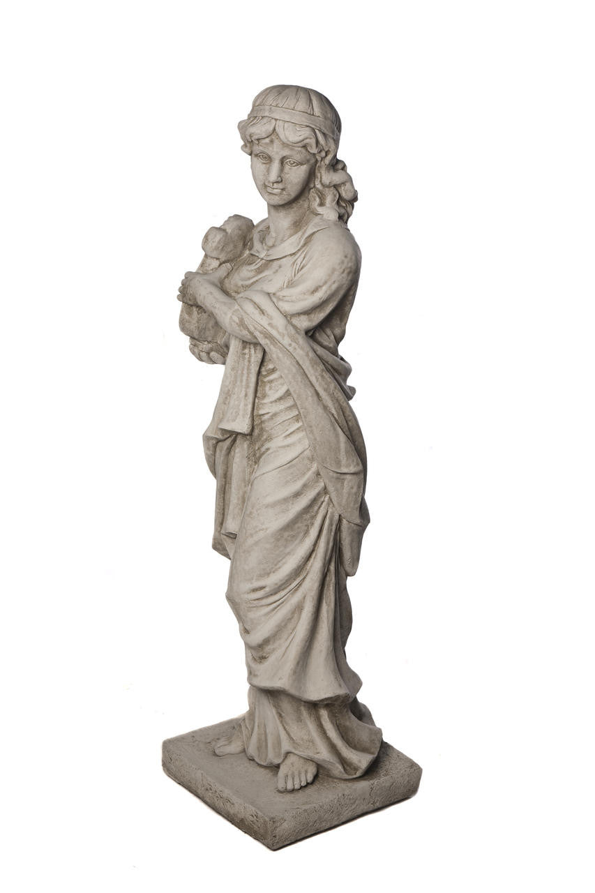 Tall Stone Cast Ladys Statue with Harp