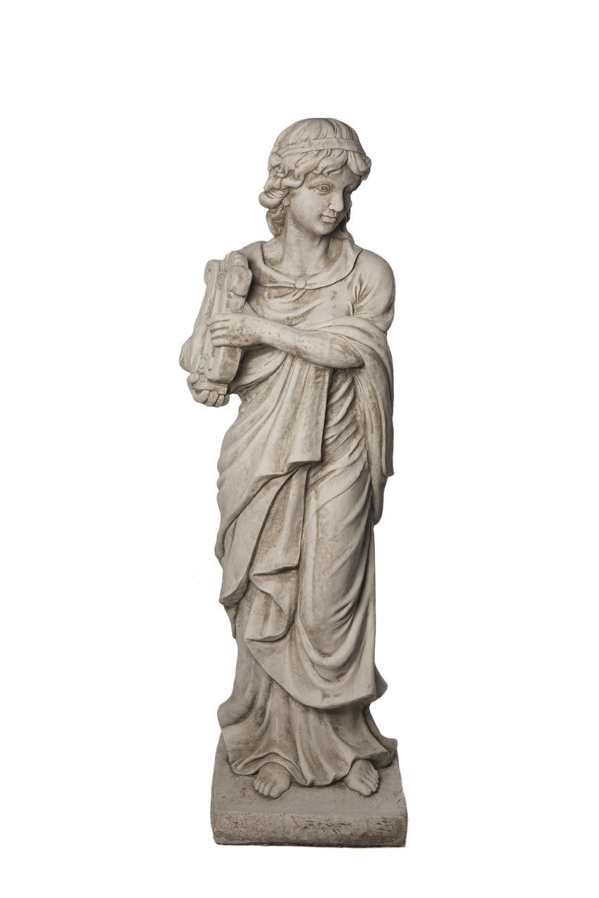 Tall Stone Cast Ladys Statue with Harp
