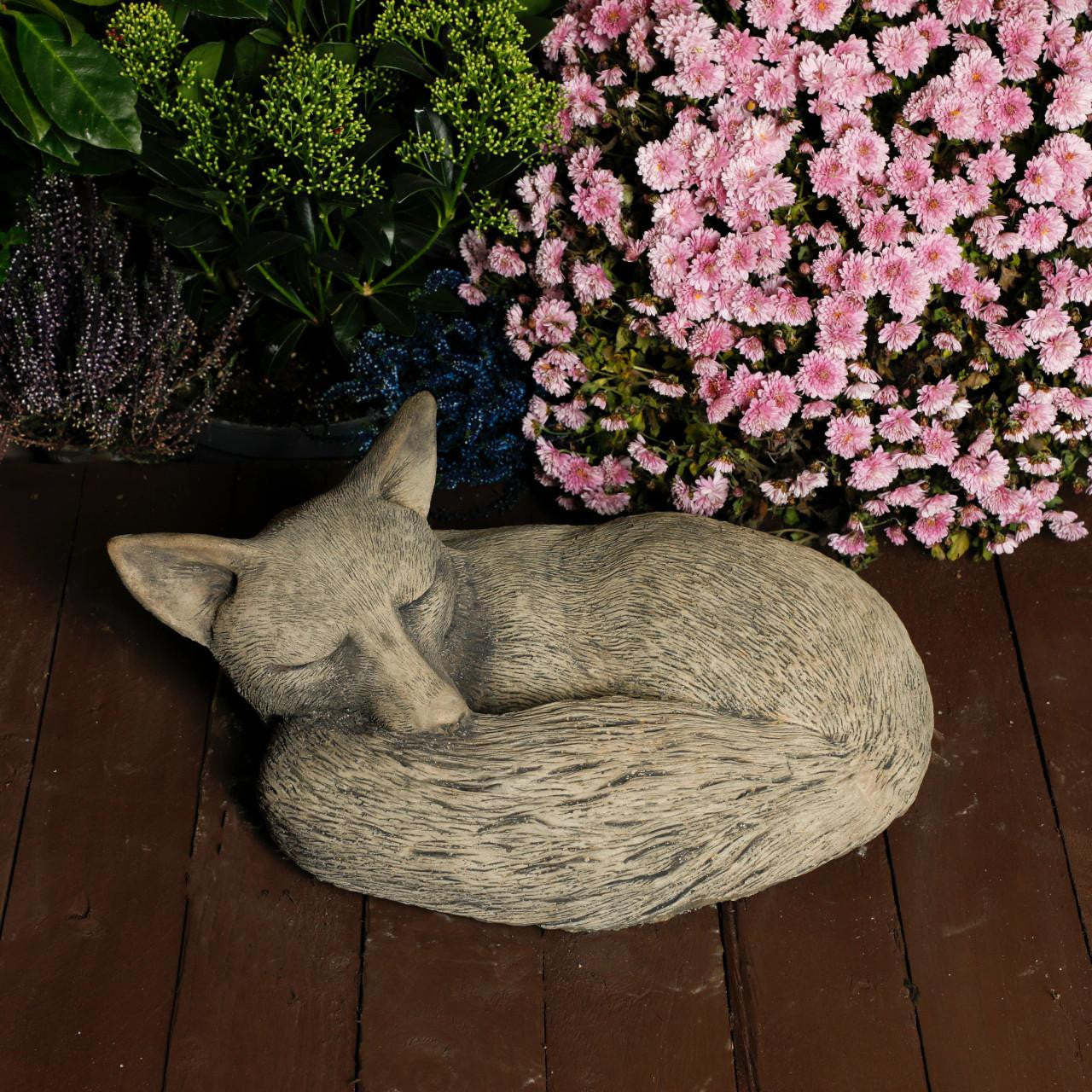 Tranquil Large Cast Stone Sleeping Fox Garden Statue Garden Sculpture Ornament