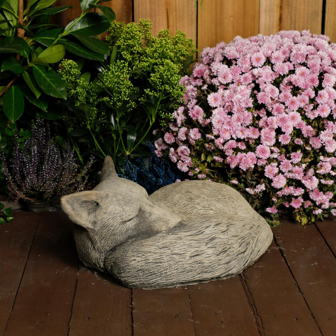 Tranquil Large Cast Stone Sleeping Fox Garden Statue Garden Sculpture Ornament