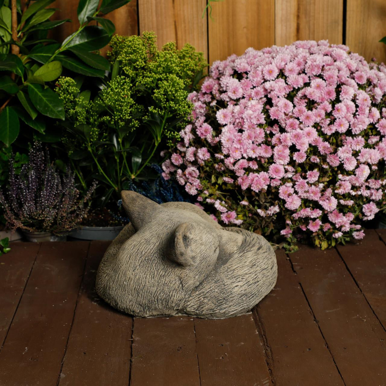 Tranquil Large Cast Stone Sleeping Fox Garden Statue Garden Sculpture Ornament