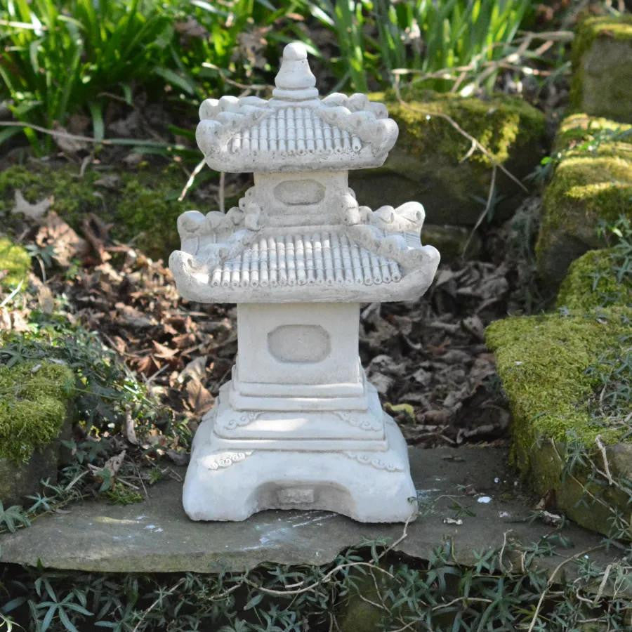 Two-Tiered Stonecast Kowloon Pagoda Garden Ornament