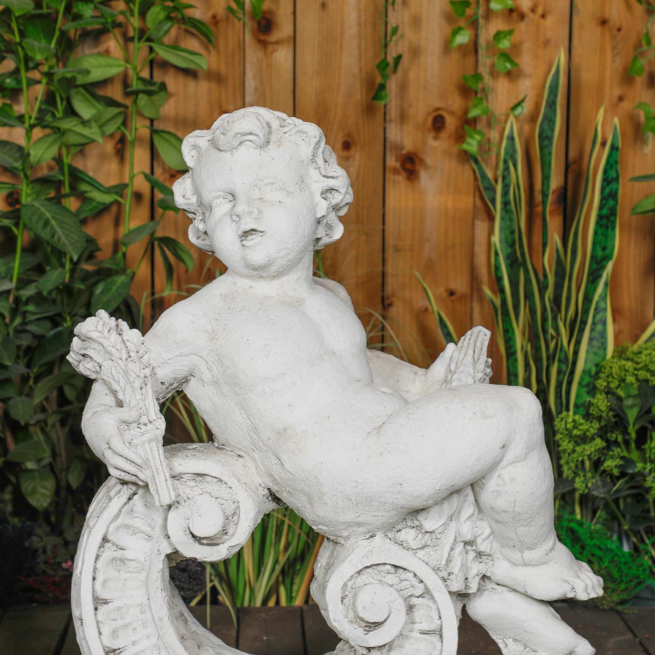 Very Large Pair of Cherub Statues with Fancy Columns