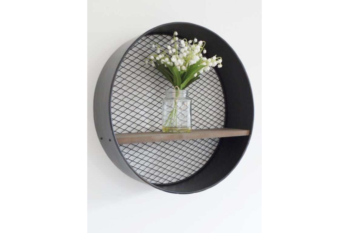 Wall-mounted Round Metal Shelf with Mesh
