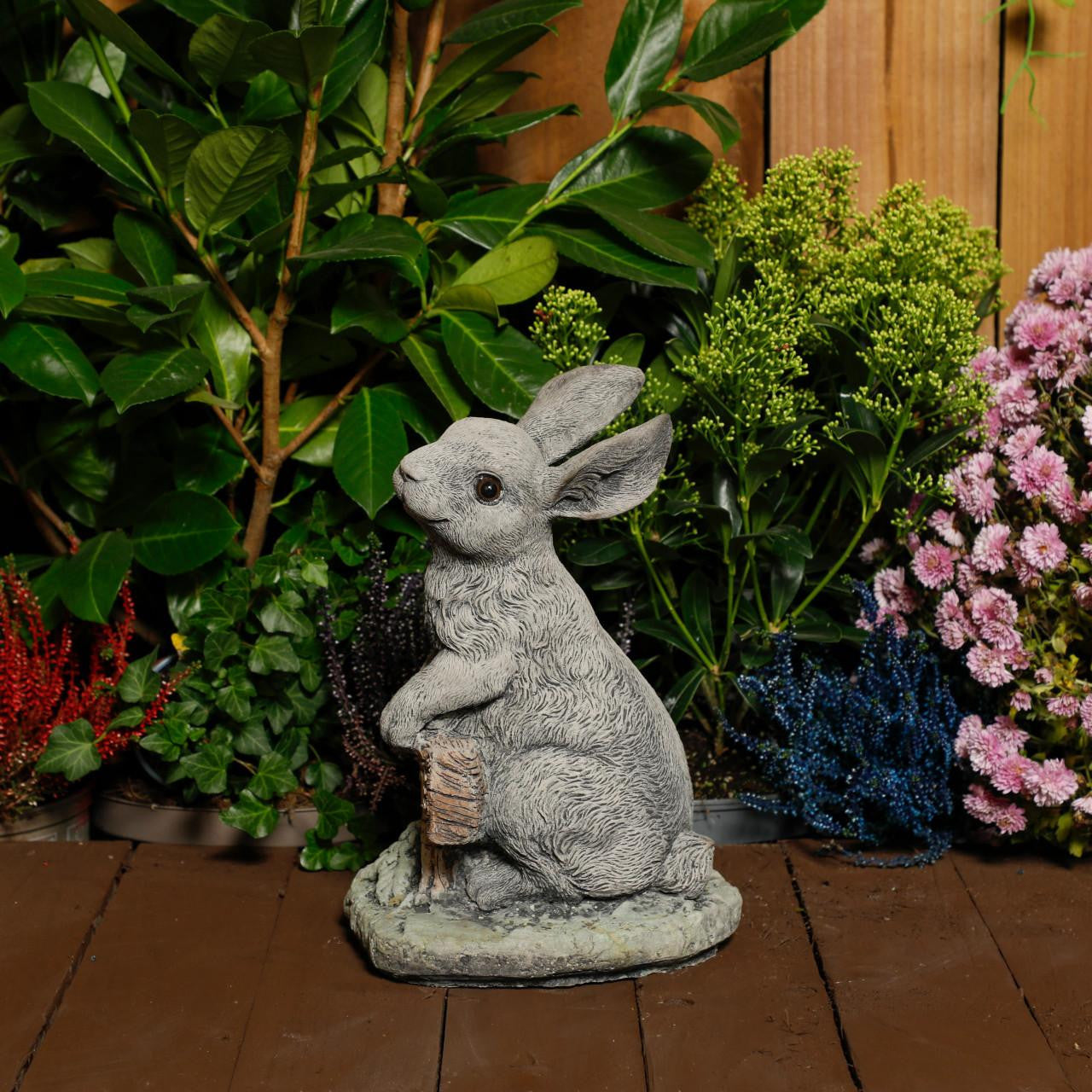 Welcome Bunny Stone Cast Statue Garden Ornament | Cute Rabbit Statue