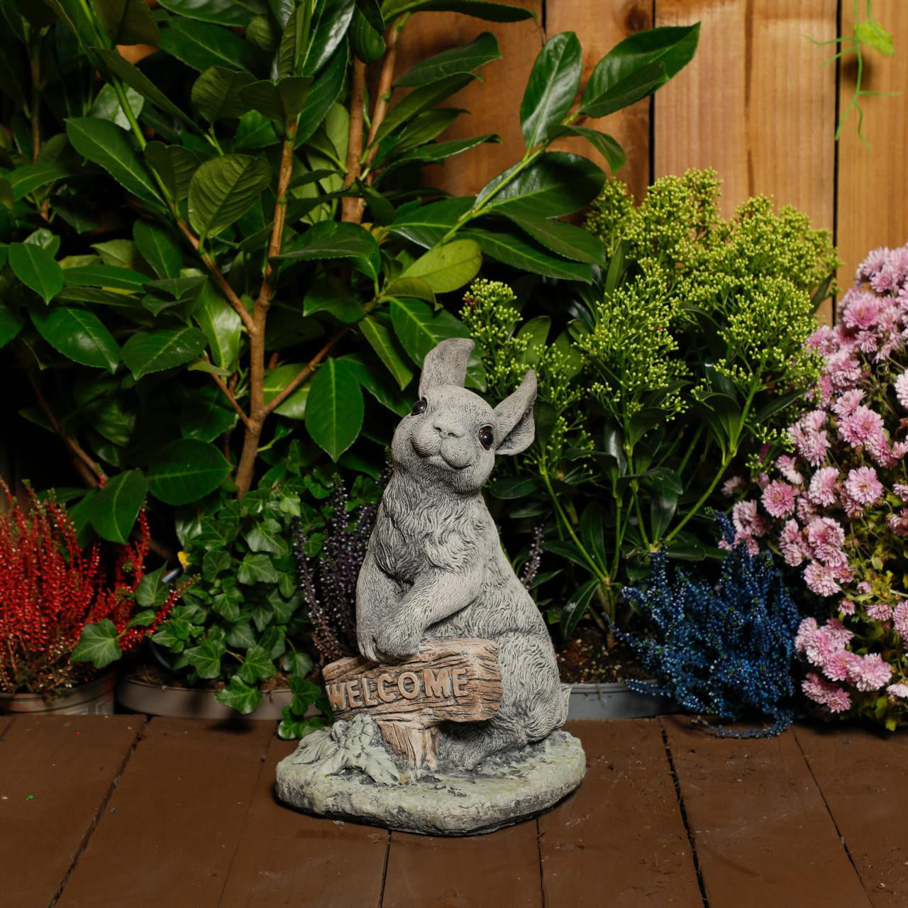 Welcome Bunny Stone Cast Statue Garden Ornament | Cute Rabbit Statue