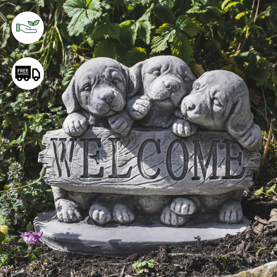 Welcome Dogs Stone Cast Garden Ornament