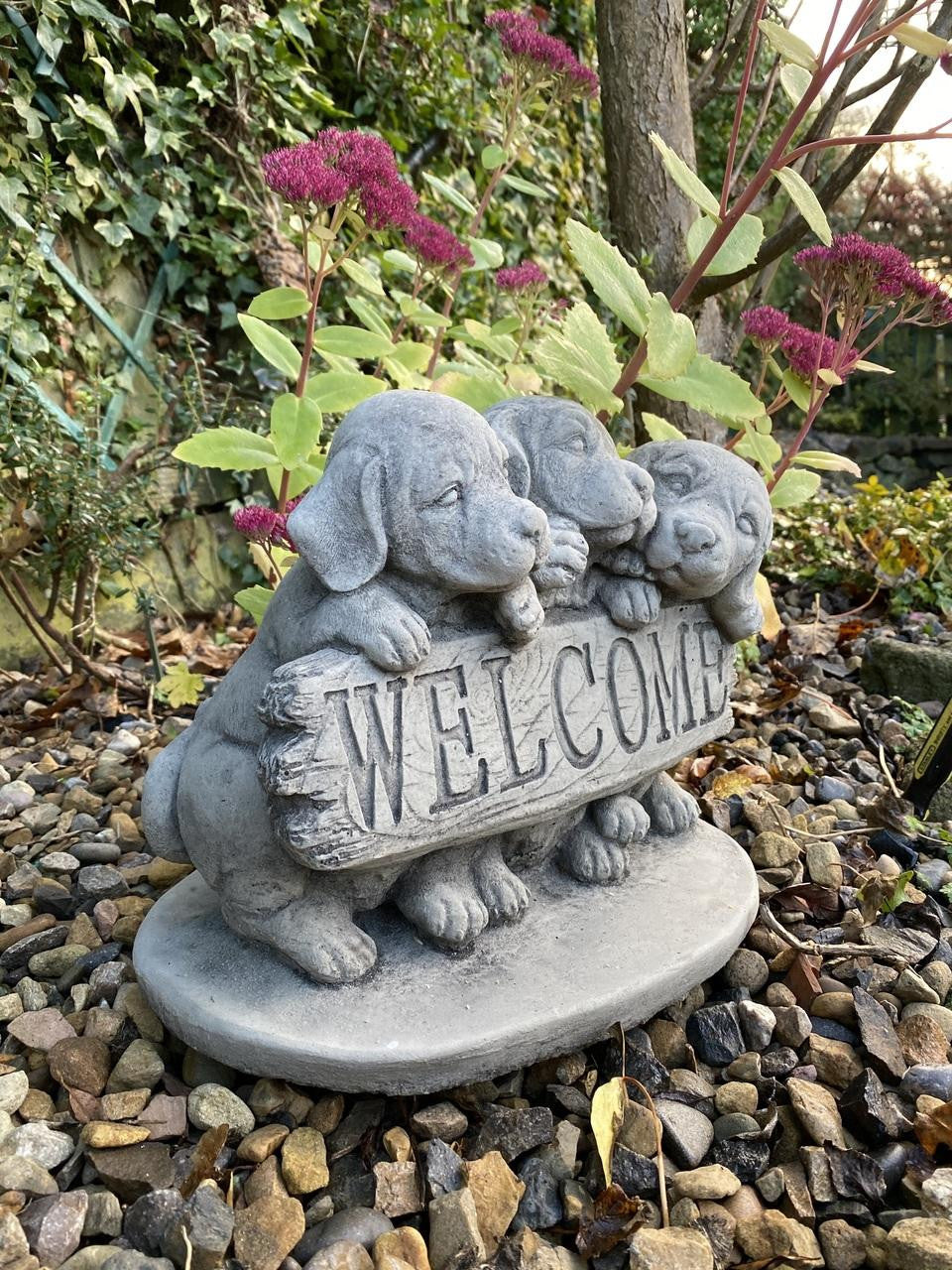 Welcome Dogs Stone Cast Garden Ornament