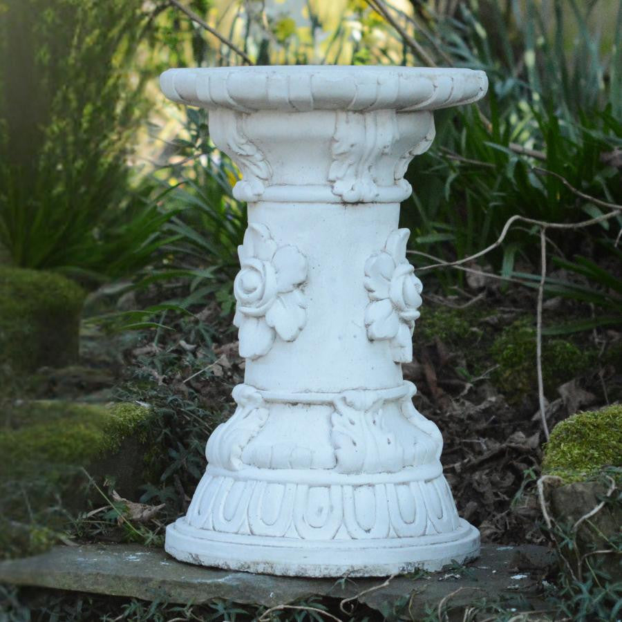 White Stone Cast Large Floral Plinth Garden Statue