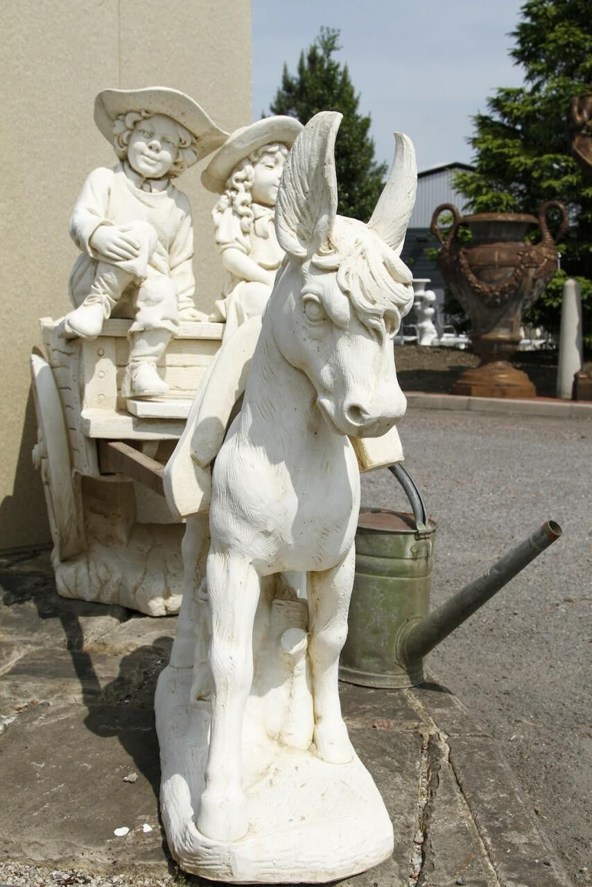 White Stone Ornament of Cart drawn by Donkey without Children on