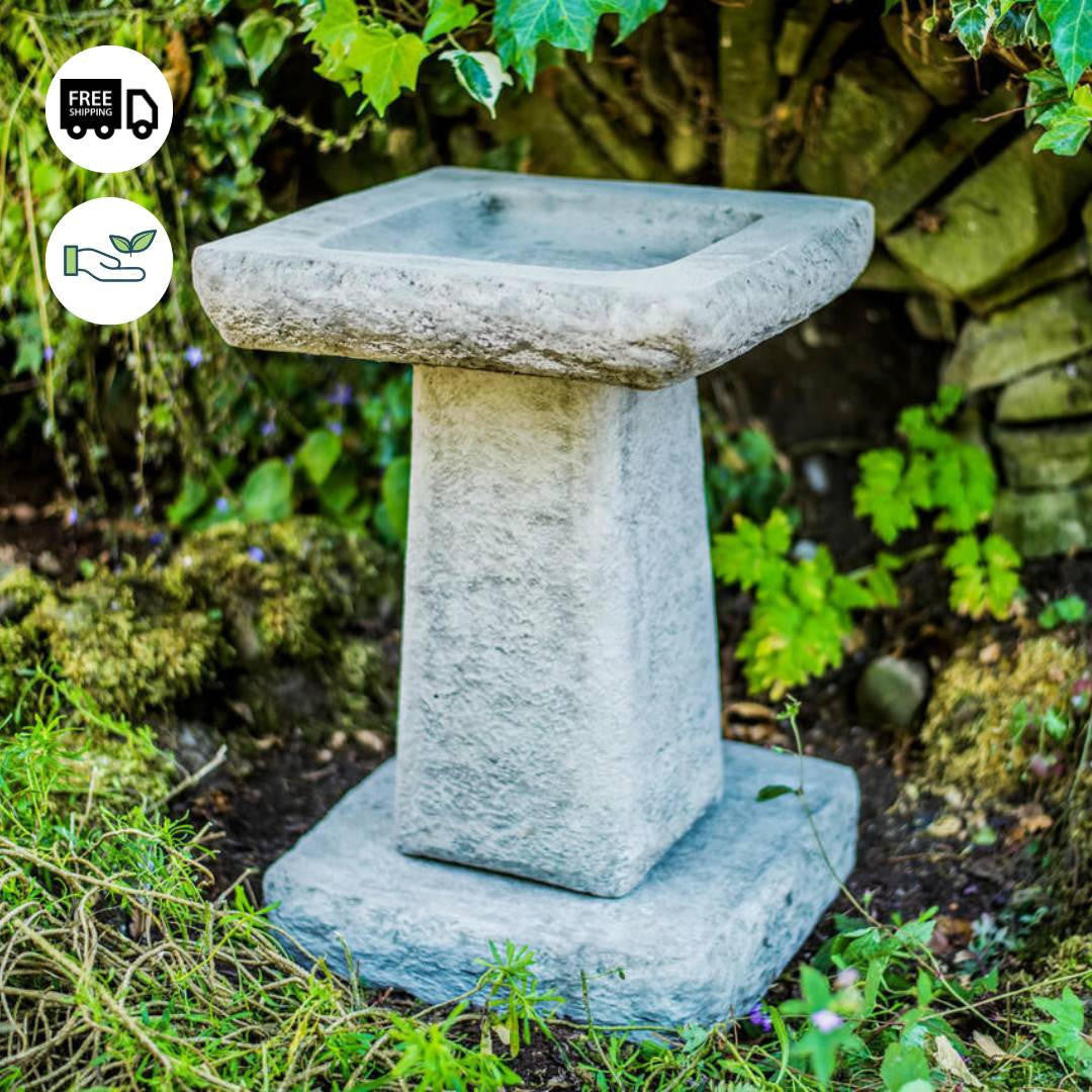 'York' Garden Birdbath Rustic Style With Square Top