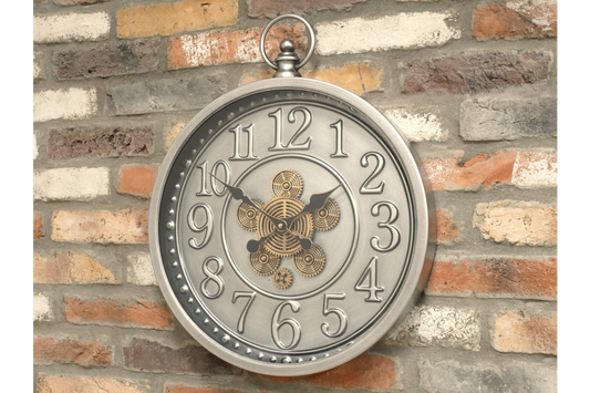 Large Decorative Wall Clock with Gold Cogs – Antique Pocket‑Watch Inspired Design