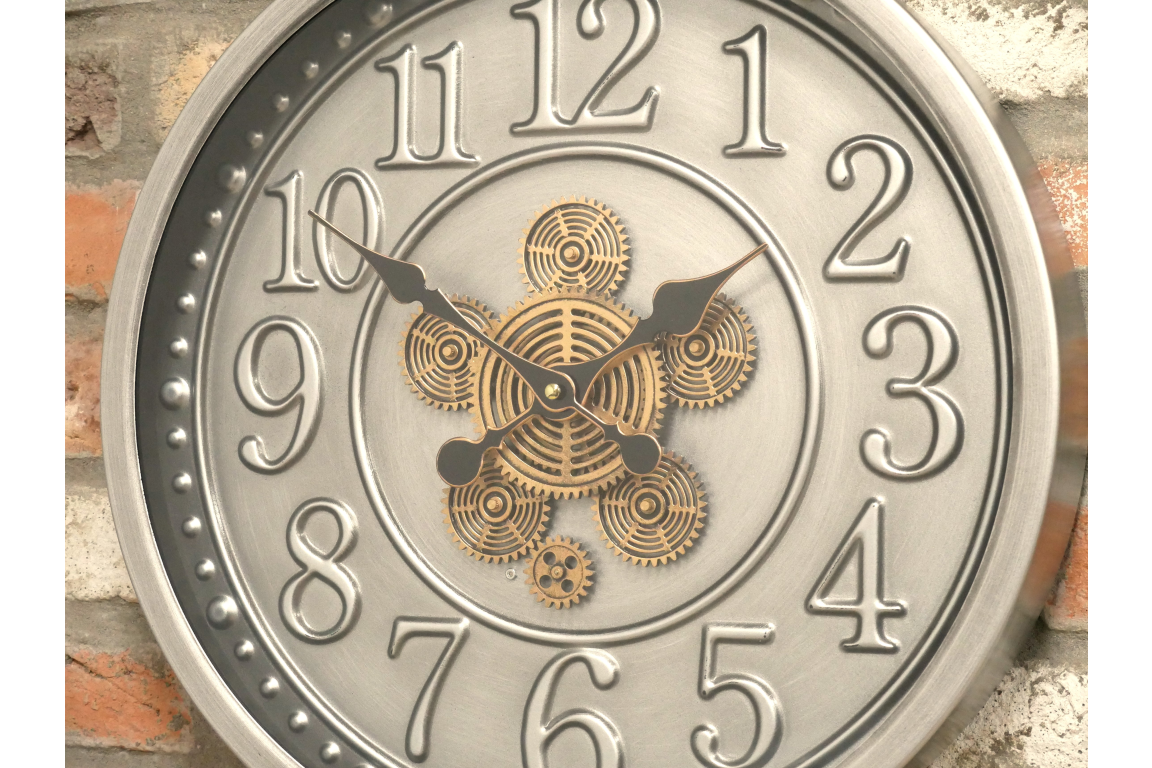 Large Decorative Wall Clock with Gold Cogs – Antique Pocket‑Watch Inspired Design