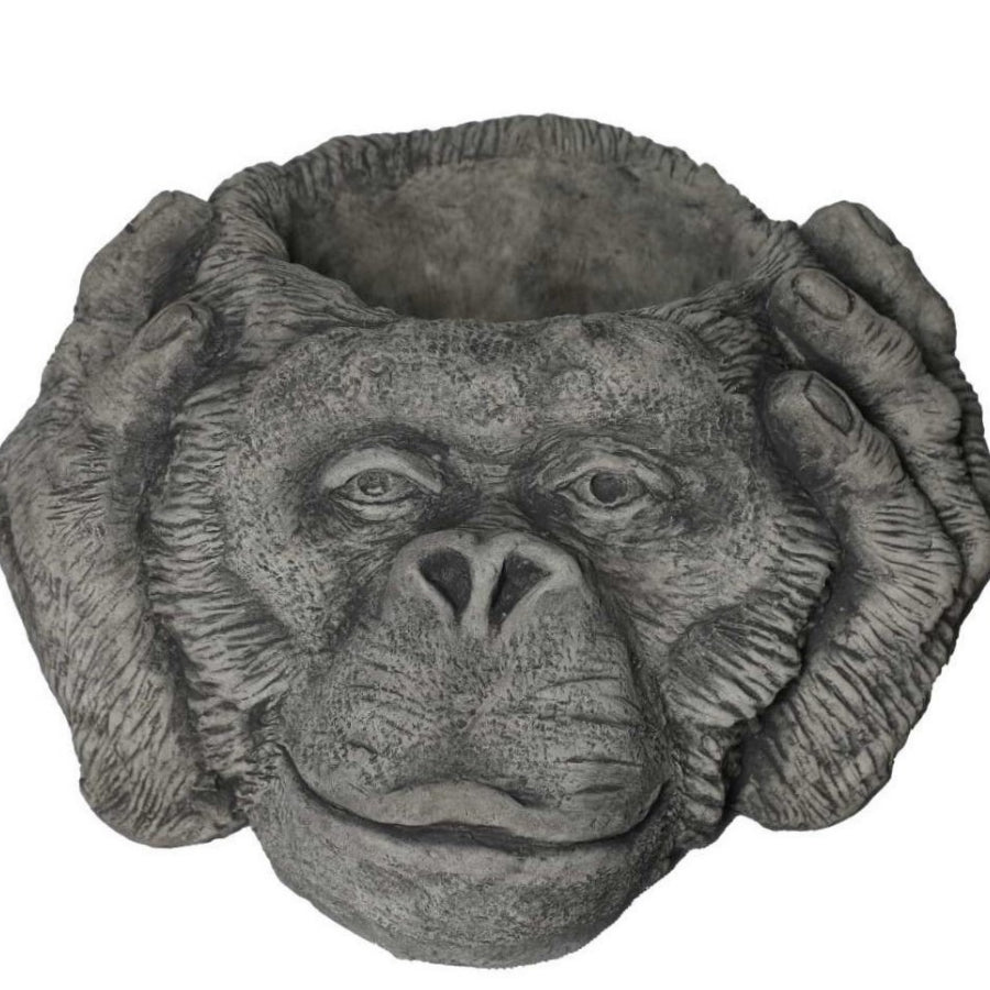 Three Wise Monkeys Stone Cast Gorilla Head Planter Set of 3