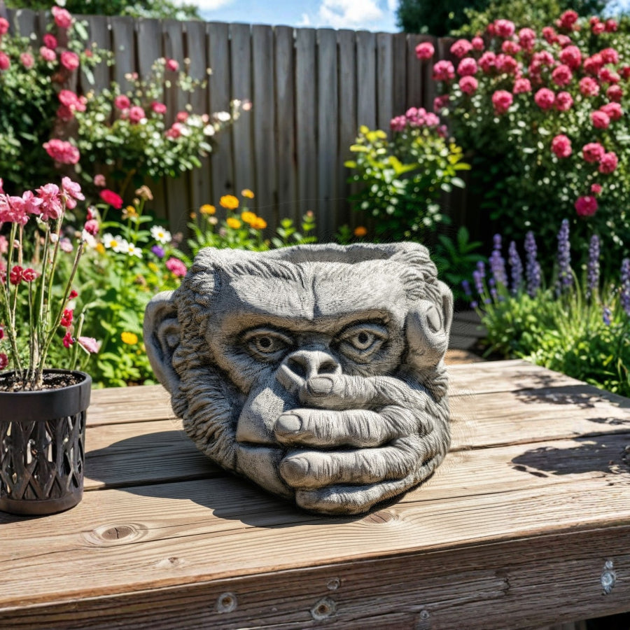 Three Wise Monkeys Stone Cast Gorilla Head Planter Set of 3