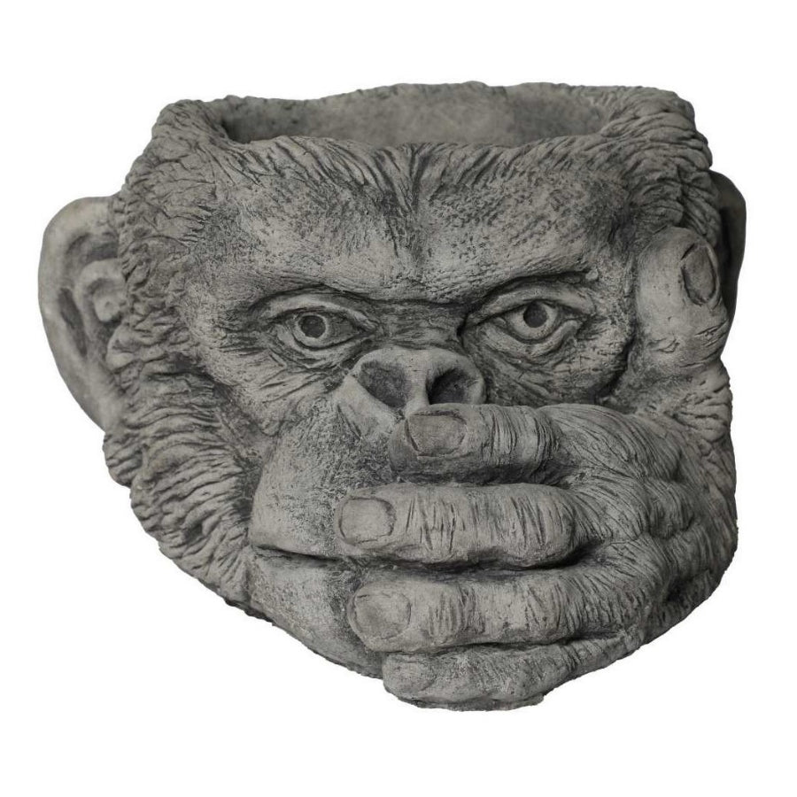 Three Wise Monkeys Stone Cast Gorilla Head Planter Set of 3