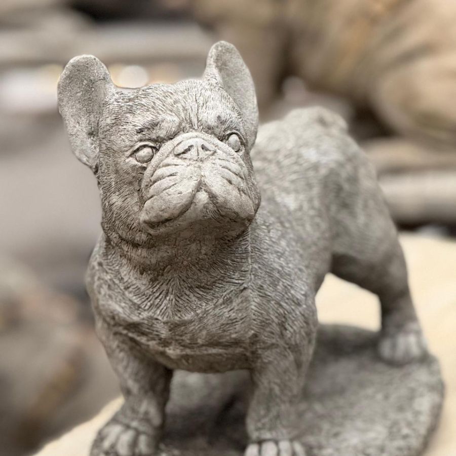 Standing Frenchie Stone Statue Detailed Garden Ornament