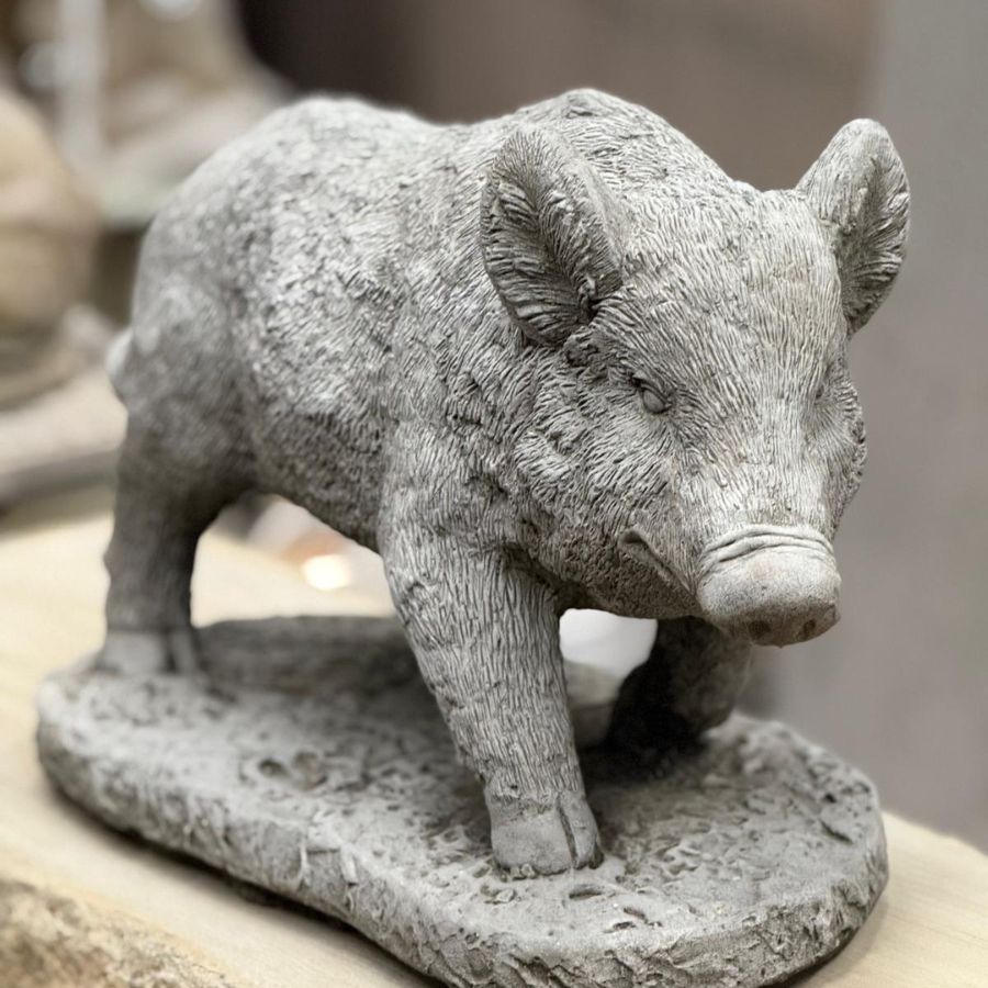 Stone Wild Boar Statue – Detailed Woodland Garden Ornament