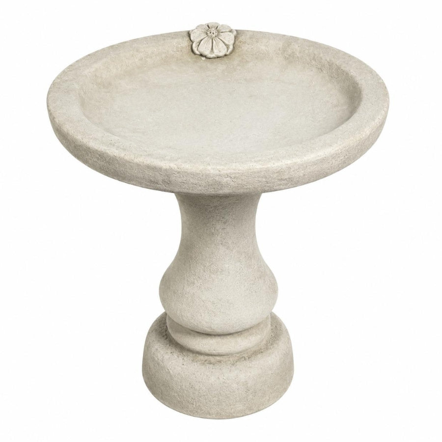 Stone Cast Blossom Design Birdbath with Decorative Pedestal