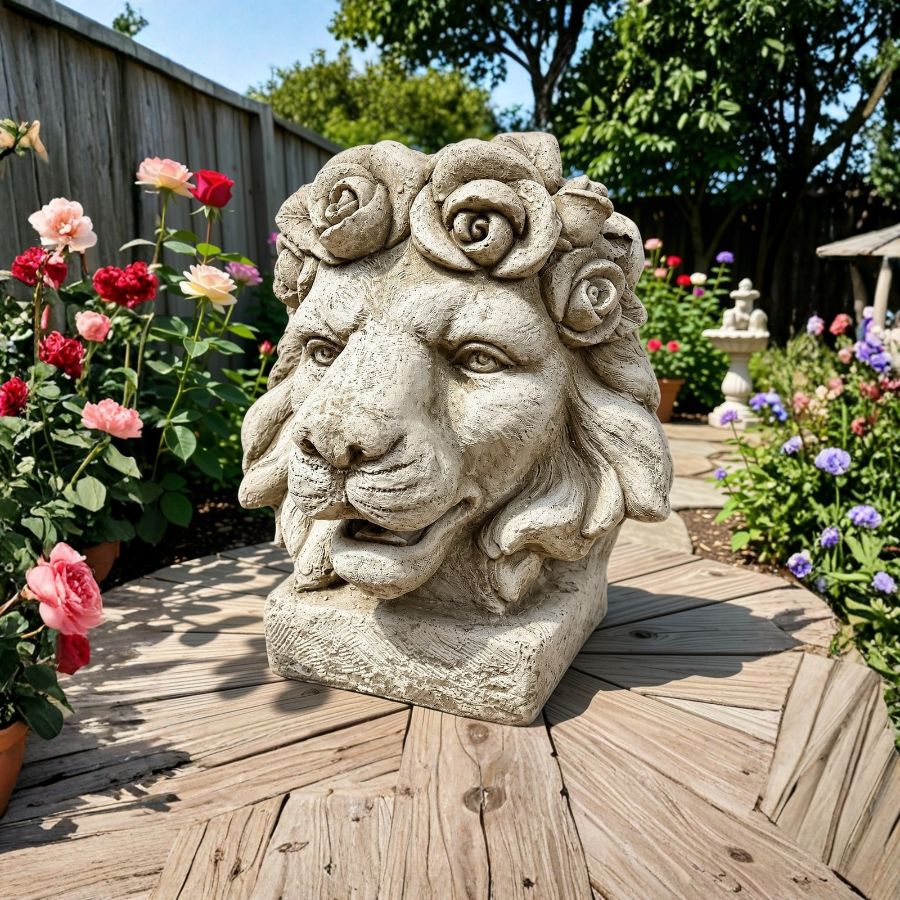 Stone Cast Regal Lion Crown Pot
