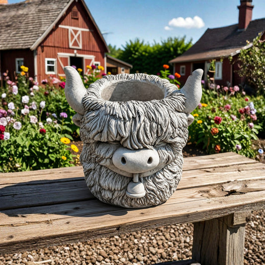 Stone Cast Highland Cow Pot