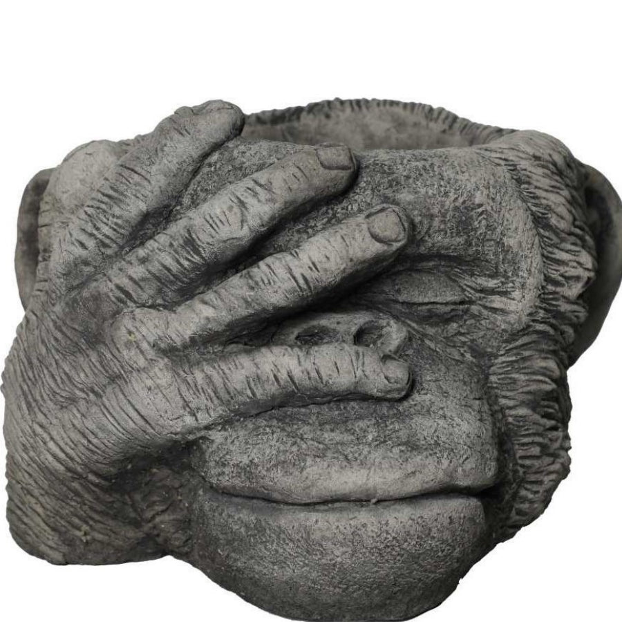 Stone Cast Gorilla Head "See No Evil" Planter - Three Wise Monkeys Garden Plant Pot