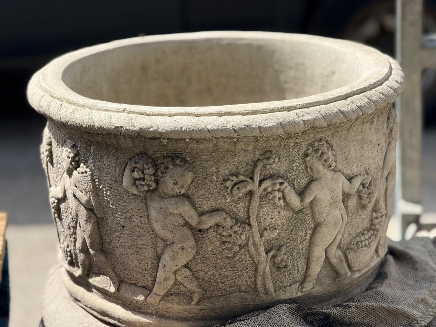Large Round Stone Cherub Pot Planter