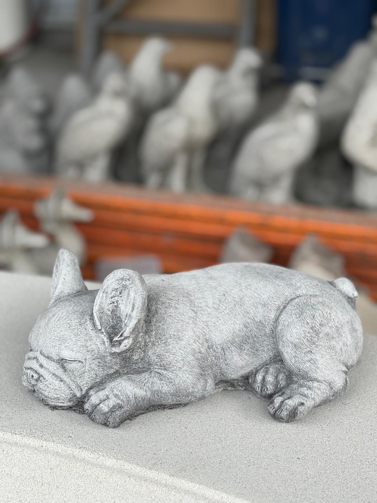 Stone Cast Cute Laying Frenchie Dog Statue