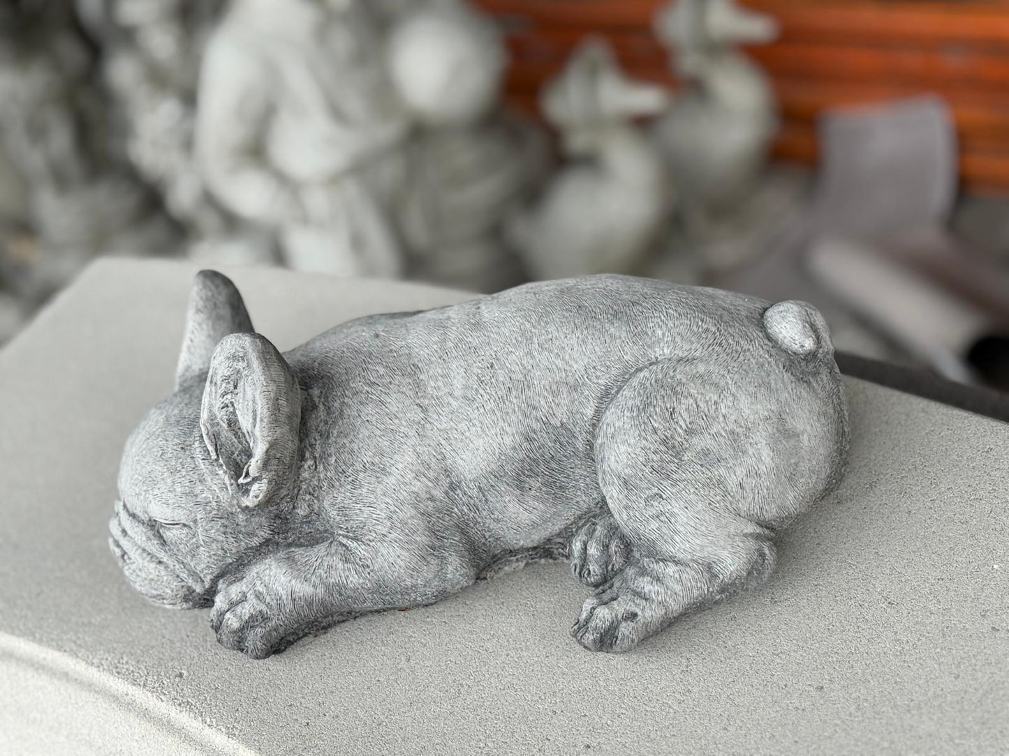 Stone Cast Cute Laying Frenchie Dog Statue