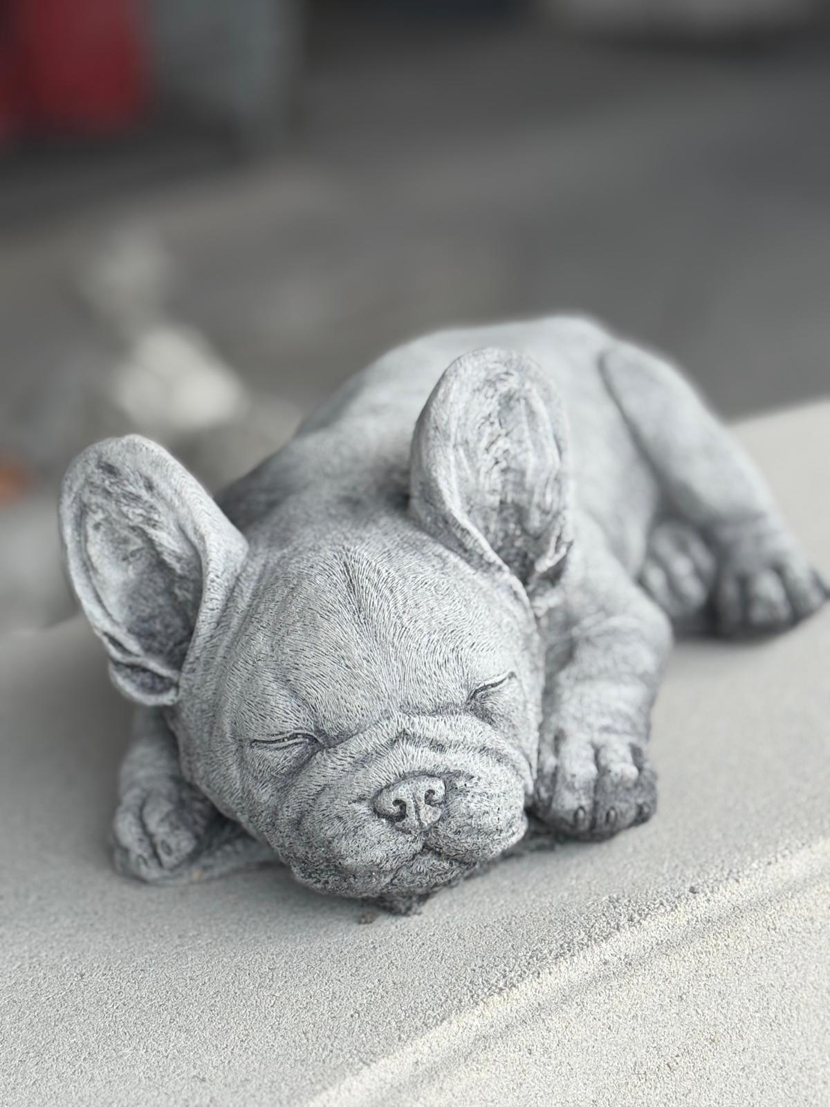 Stone Cast Cute Laying Frenchie Dog Statue