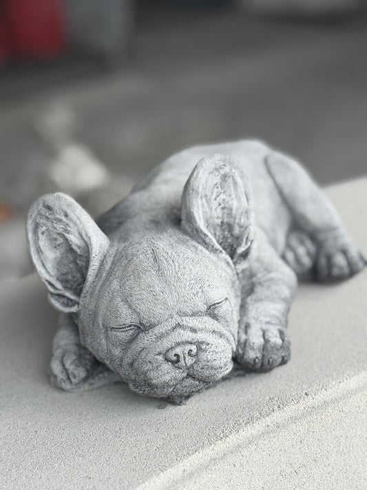 Stone Cast Cute Laying Frenchie Dog Statue