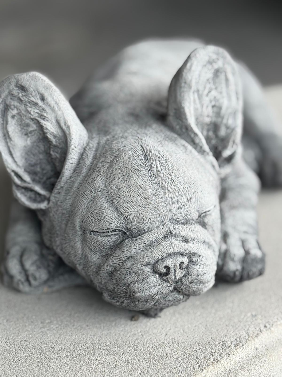 Stone Cast Cute Laying Frenchie Dog Statue