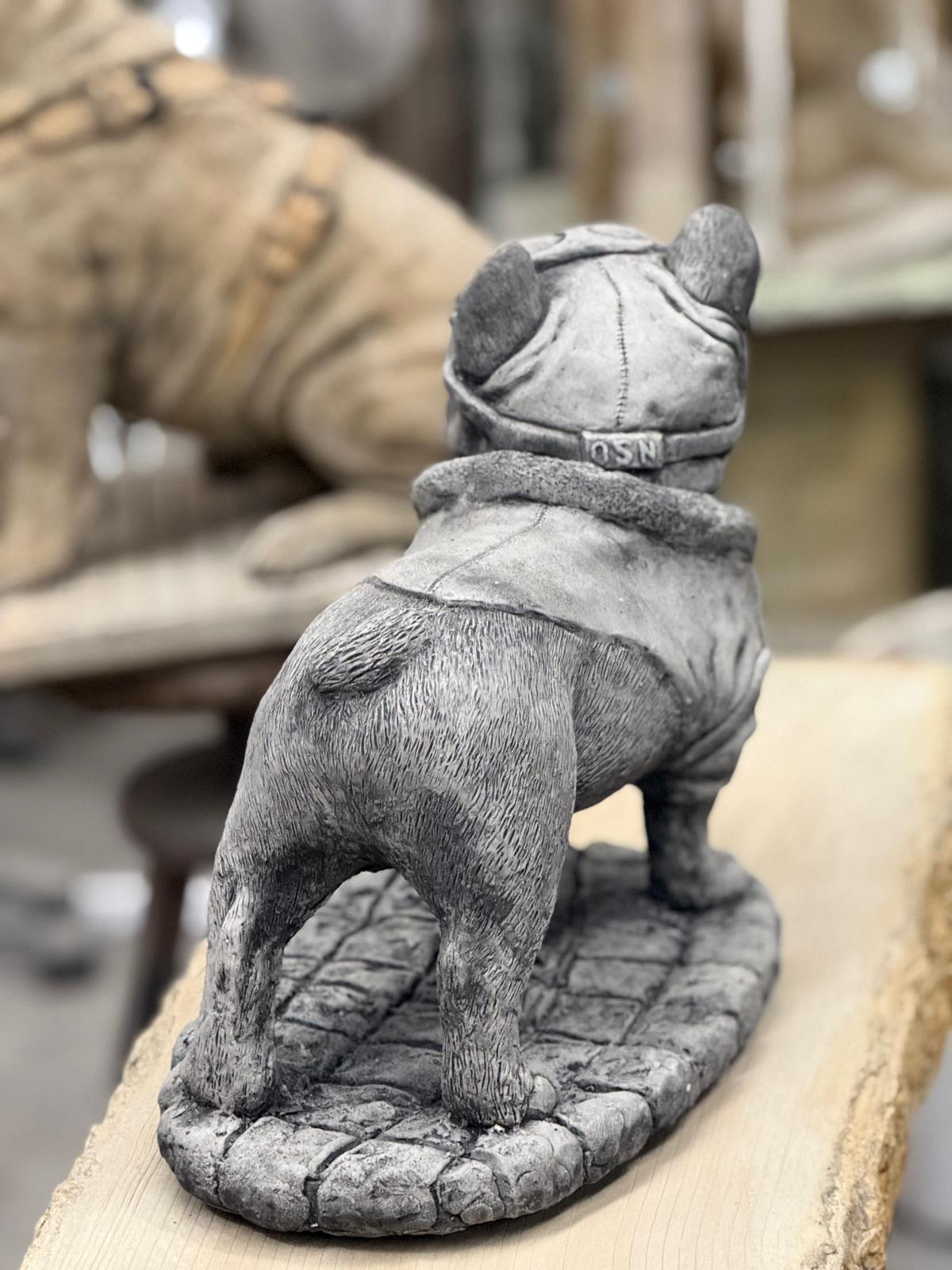 Pilot Frenchie Stone Statue Detailed Garden Ornament