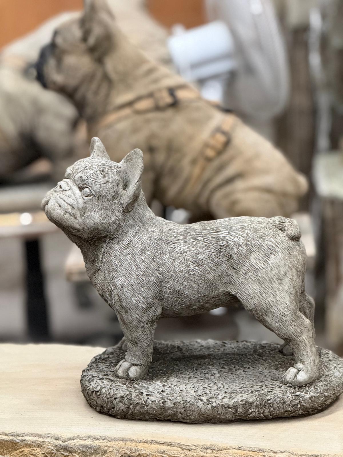 Standing Frenchie Stone Statue Detailed Garden Ornament