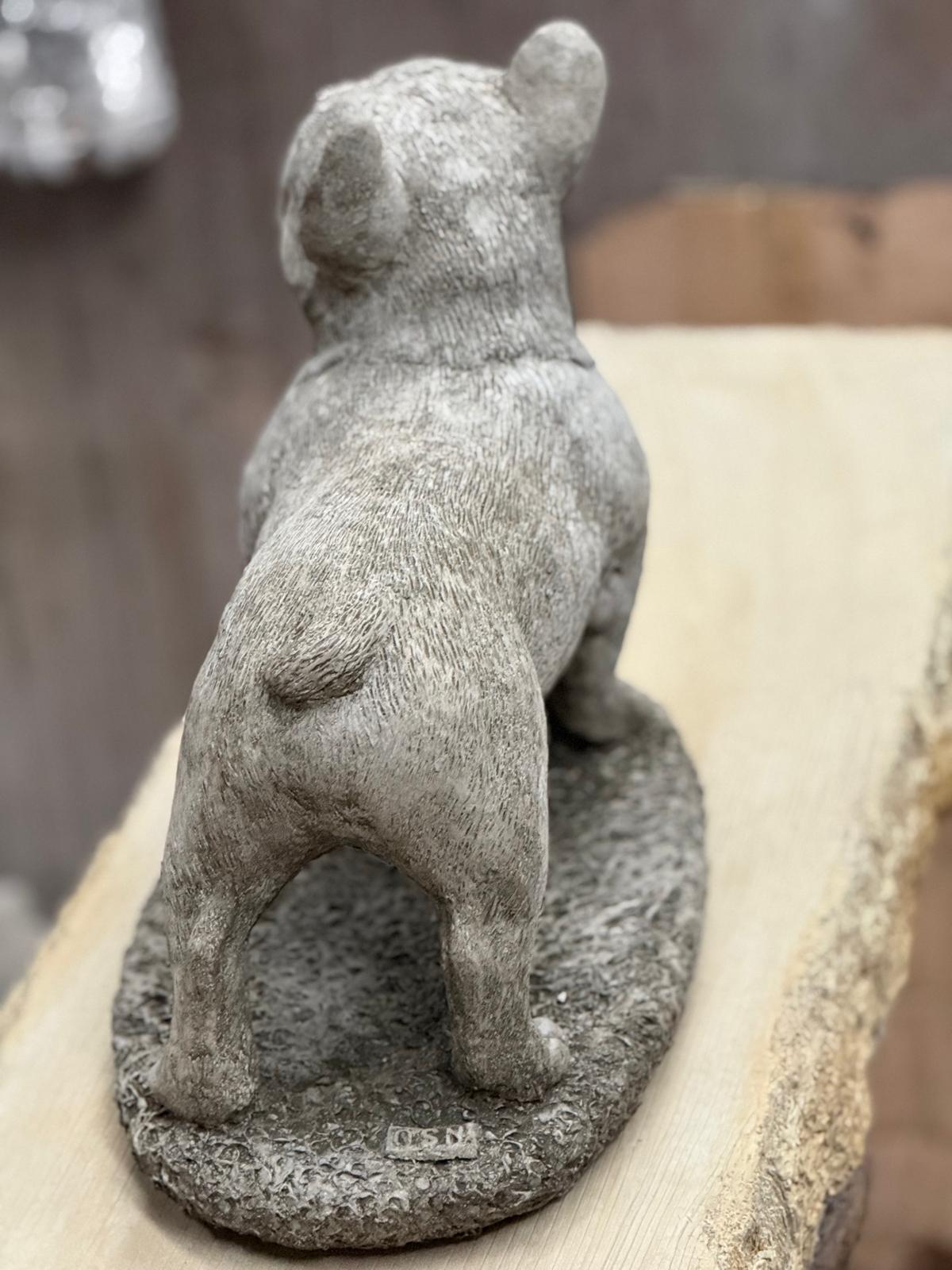 Standing Frenchie Stone Statue Detailed Garden Ornament