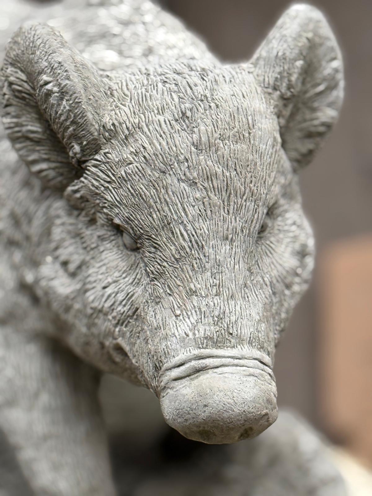 Stone Wild Boar Statue – Detailed Woodland Garden Ornament