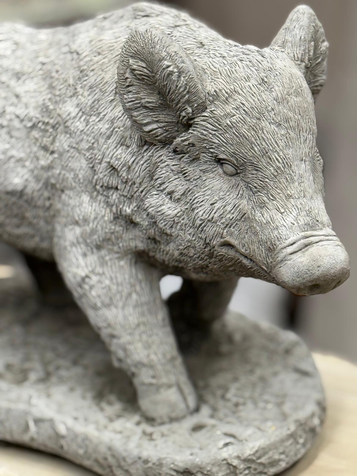 Stone Wild Boar Statue – Detailed Woodland Garden Ornament