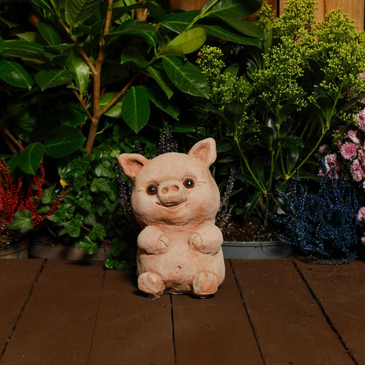 Adorable Small Cast Stone Cute Pig Garden Statue 