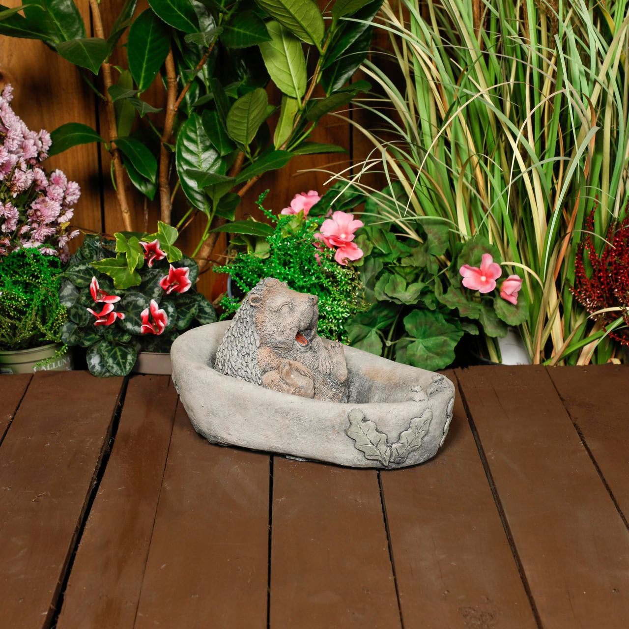 Adorable Stone Cast Bathing Hedgehog Garden Ornament