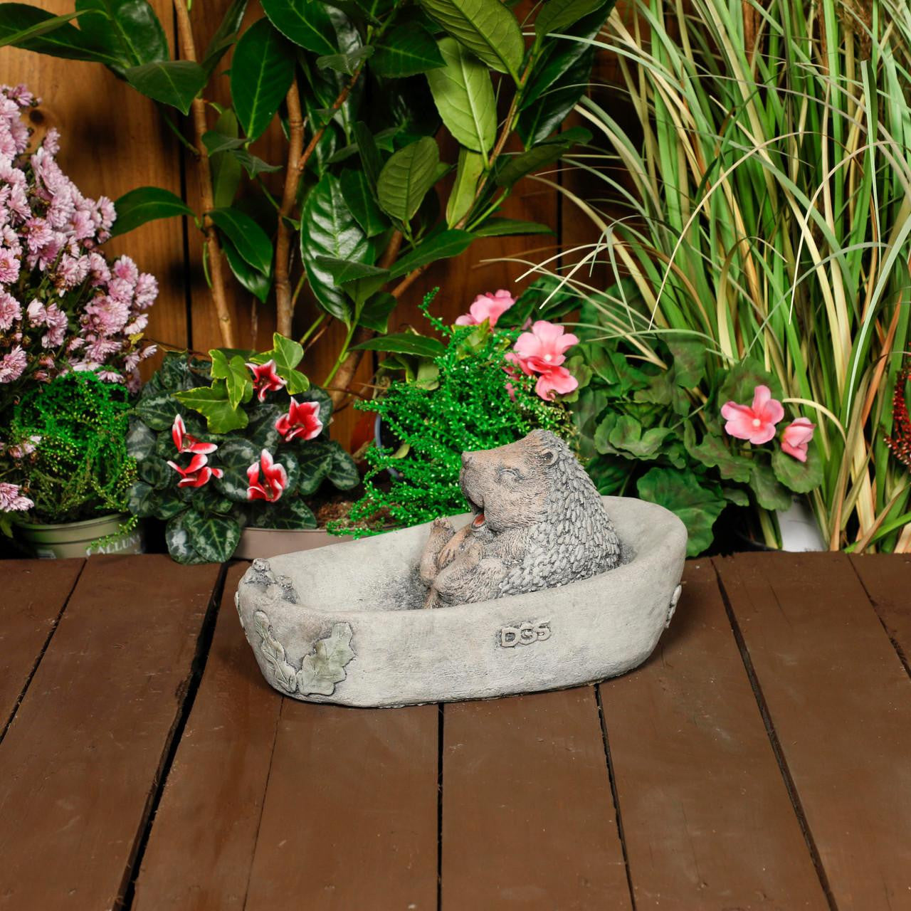 Adorable Stone Cast Bathing Hedgehog Garden Ornament