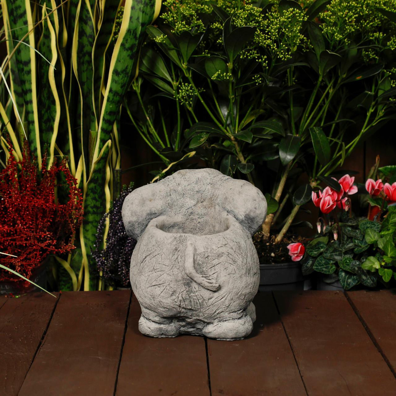 Adorable Stone Cast Elephant Planter with Carved Texture
